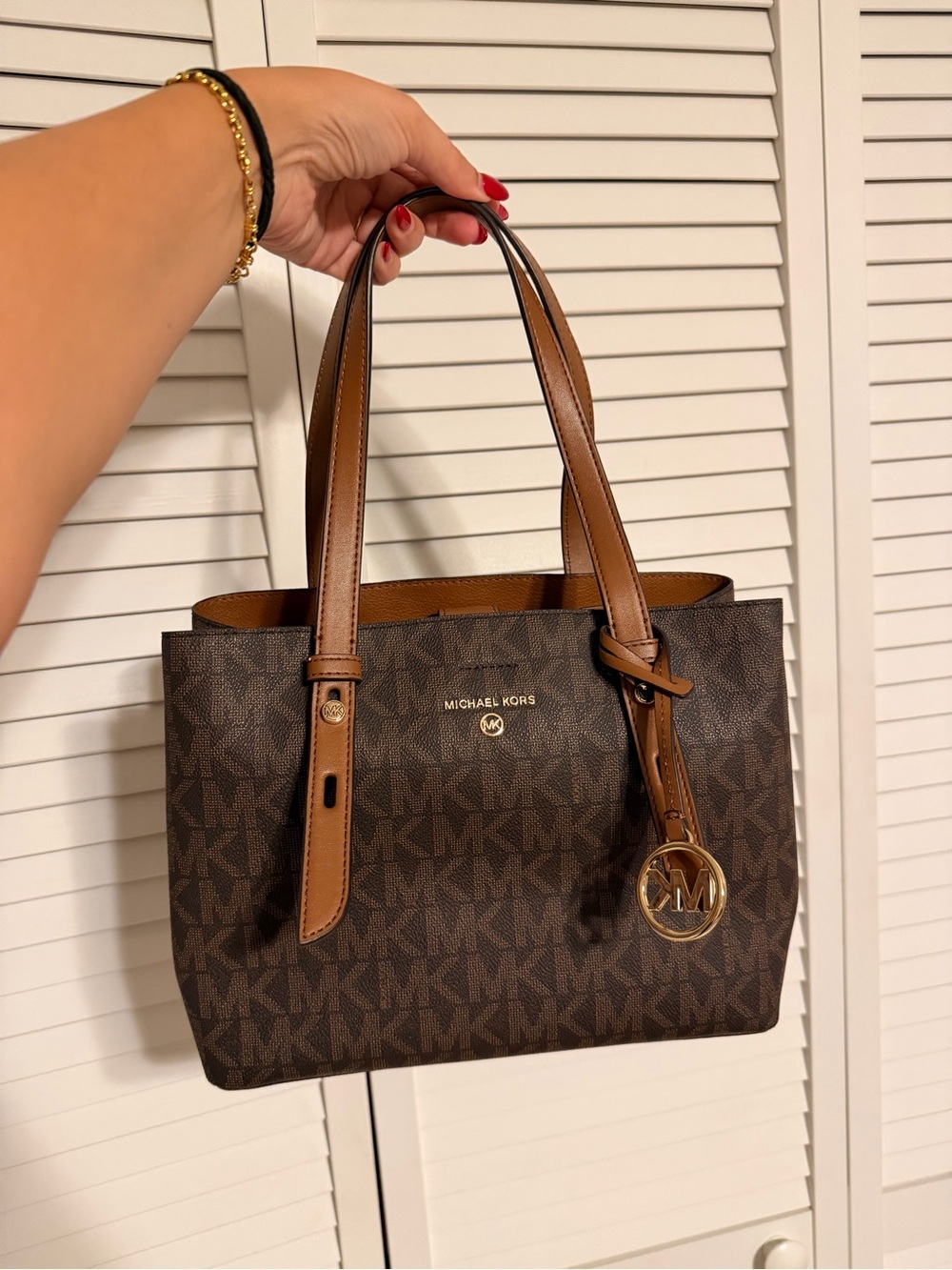 Michael Kors Brown Signature MK Structured Shoulder Bag Purse